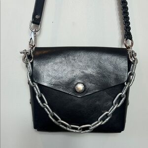 rag & bone Black Leather Crossbody Bag with Silver Chain